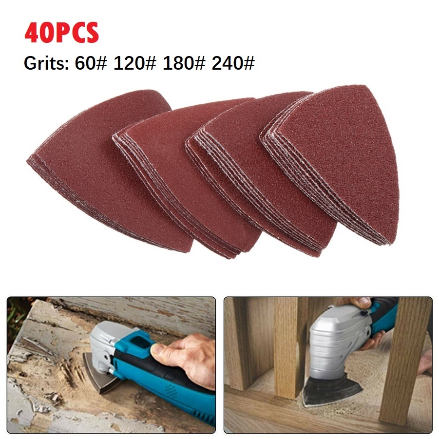 Oscillating Multi Tool - 40pc Triangle Sandpaper 60/120/180/240Grit Hook AndLoop